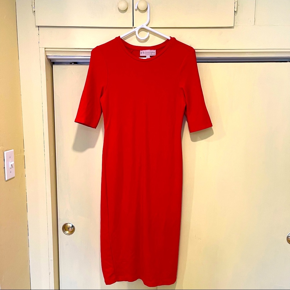 Philosophy red knit jersey sheath dress M